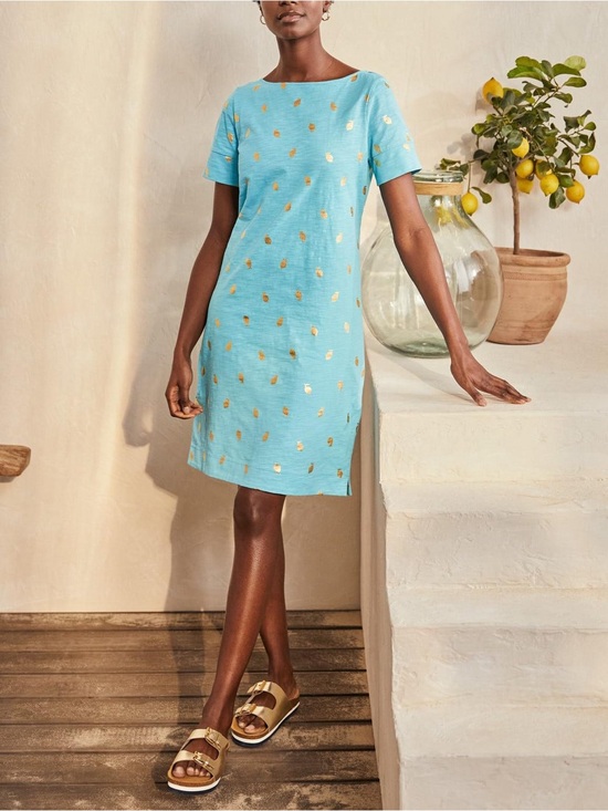 Boden Dresses & Skirts - Boden NWT Darcy Aqua Blue Lemon Print Jersey Tee Shirt Dress Size 8